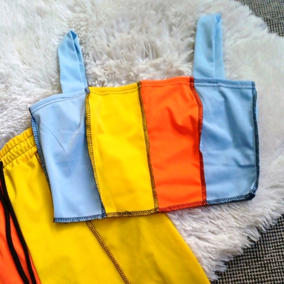 Orange/Gold/Blue-Color Block Short Set - Picture 3 of 4
